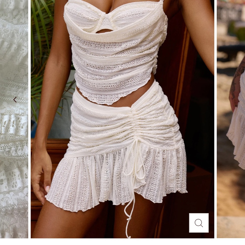 Women's White Ruched Mini Skirt and top set